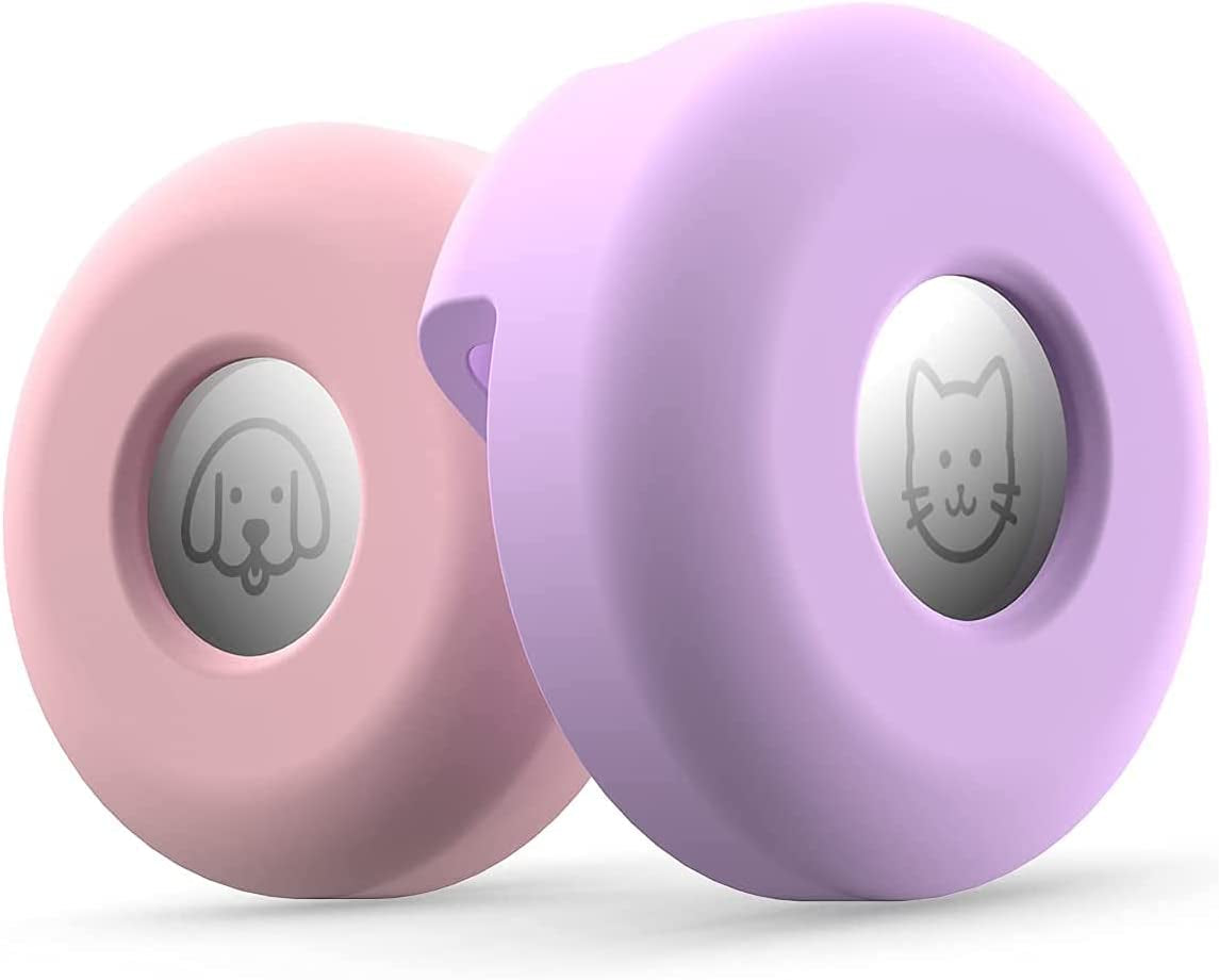 Dog Collar Holder for Apple Airtag 2 Pack , Anti-Lost Airtag Silicone Dog Collar Cat Pet Loop Holder ,Compatible with Pet Collars Loop&Backpack Airtag Accessories (Pink & Purple) 1  N\C   