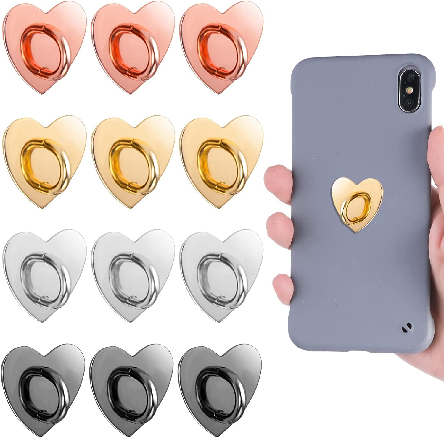 12 Pieces Phone Charm Hook, Cell Phone Finger Ring Phone Keychain Ring Adhesive Metal Phone Finger Grip Loop Stand Heart Holder for DIY Phone Case Pad Tablet Supplies  Grevosea   
