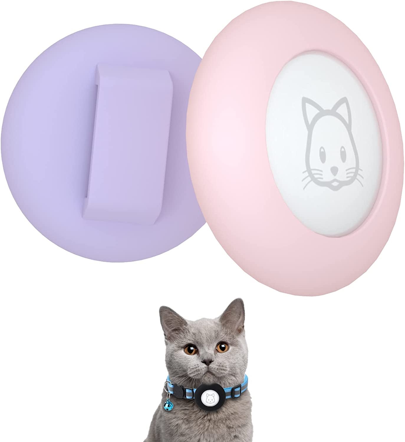 2022 Airtag Cat Collar Holder, Small Air Tag Cat Collar Holder Compatible with Apple Airtag GPS Tracker, 2Pack Waterproof Case Cover for Cat Dog Pet Collar within 3/8 Inch (2 Black)  SimpleThings Pink&Purple  
