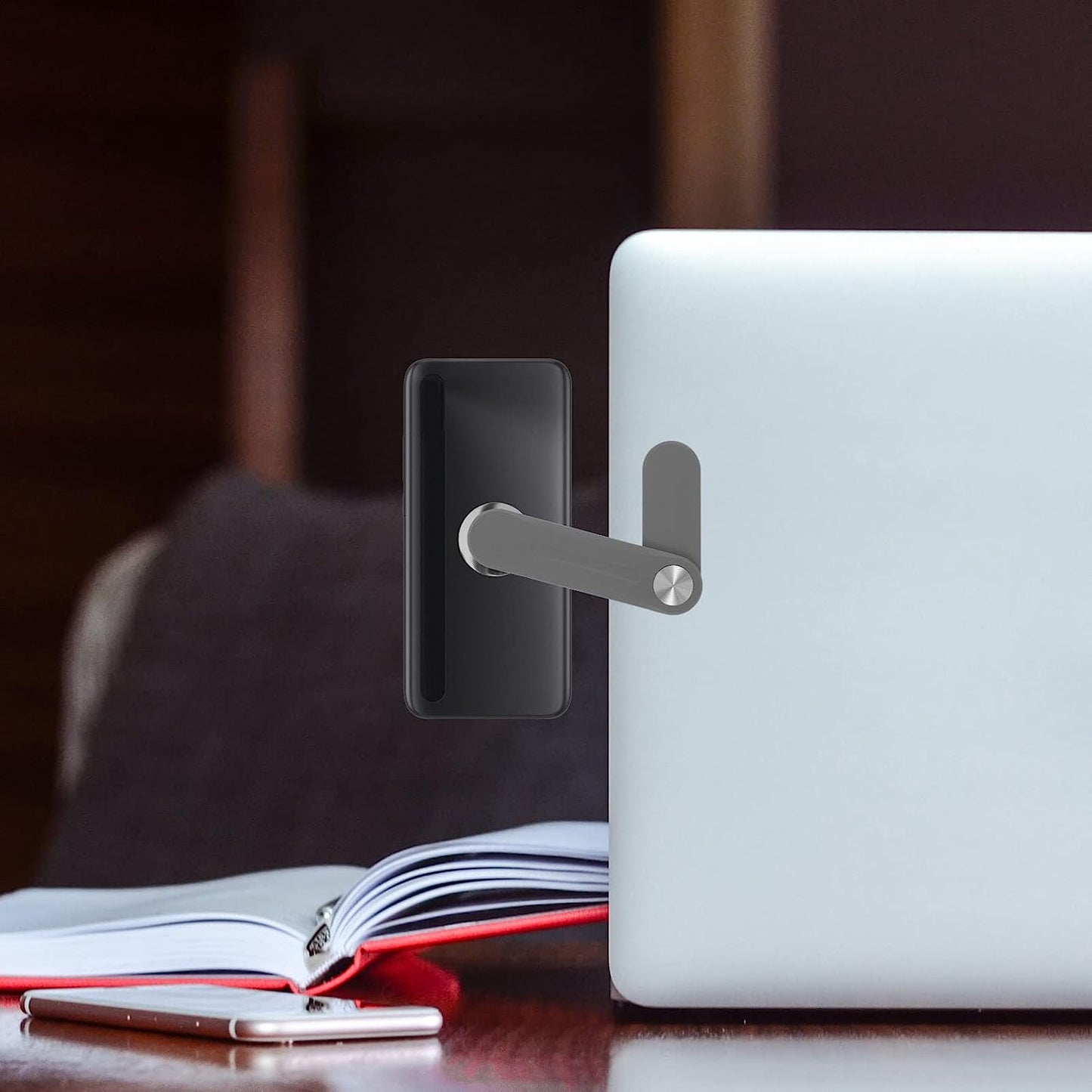 SOLUSTRE Magnetic Laptop Phone Holder Adjustable Phone Monitor Side Mount Foldable Computer Expansion Bracket Compatible with Any Phone Light Grey  SOLUSTRE   