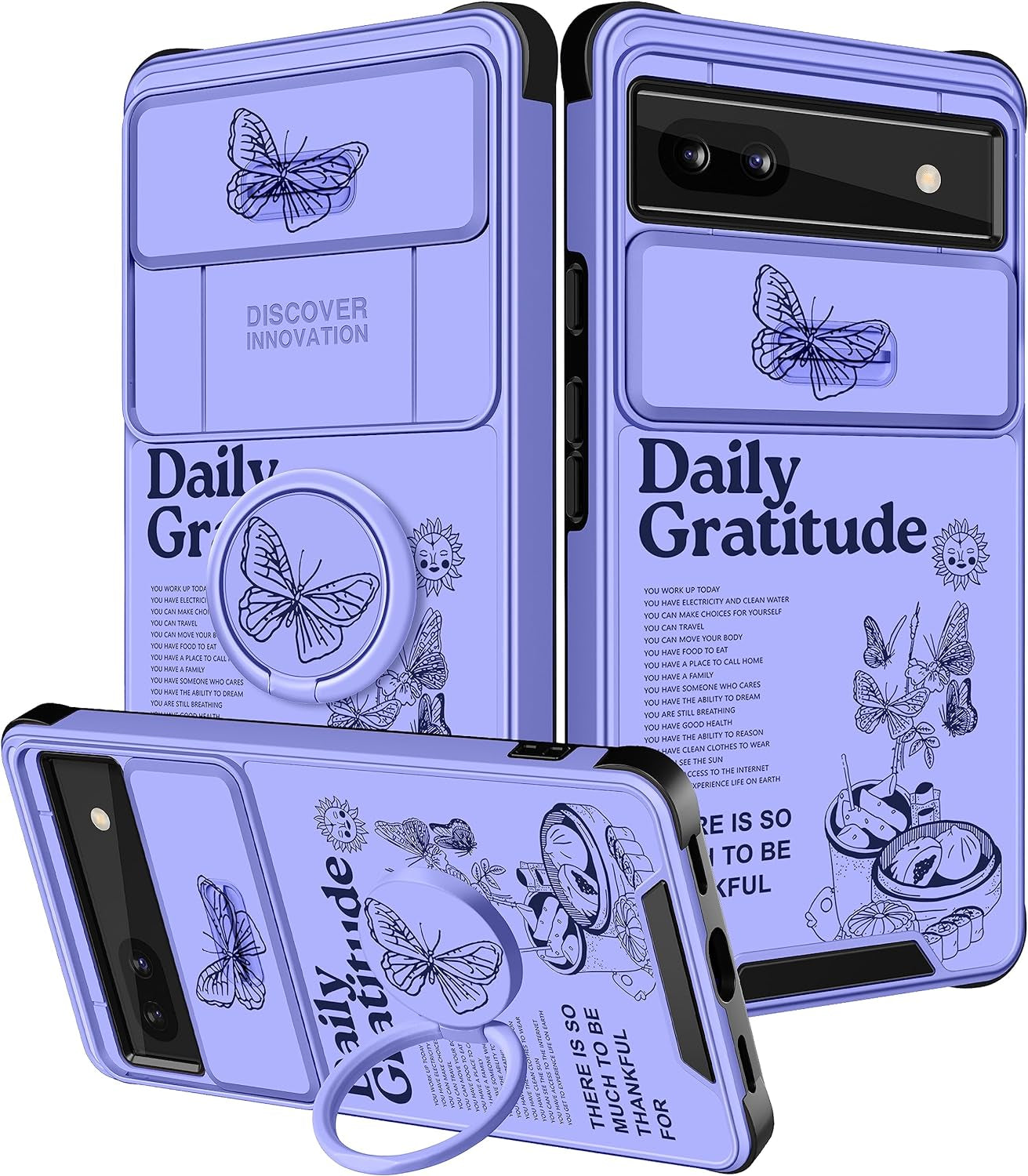 Funermei (2In1 for Google Pixel 6A Case for Women Cute Butterfly Girls Cover Girly Kawaii Aesthetic Butterfly Unique Design with Camera Cover and Ring Stand Funda for Google Pixel 6A Phone Case  Funermei 1-Purple Butterfly  