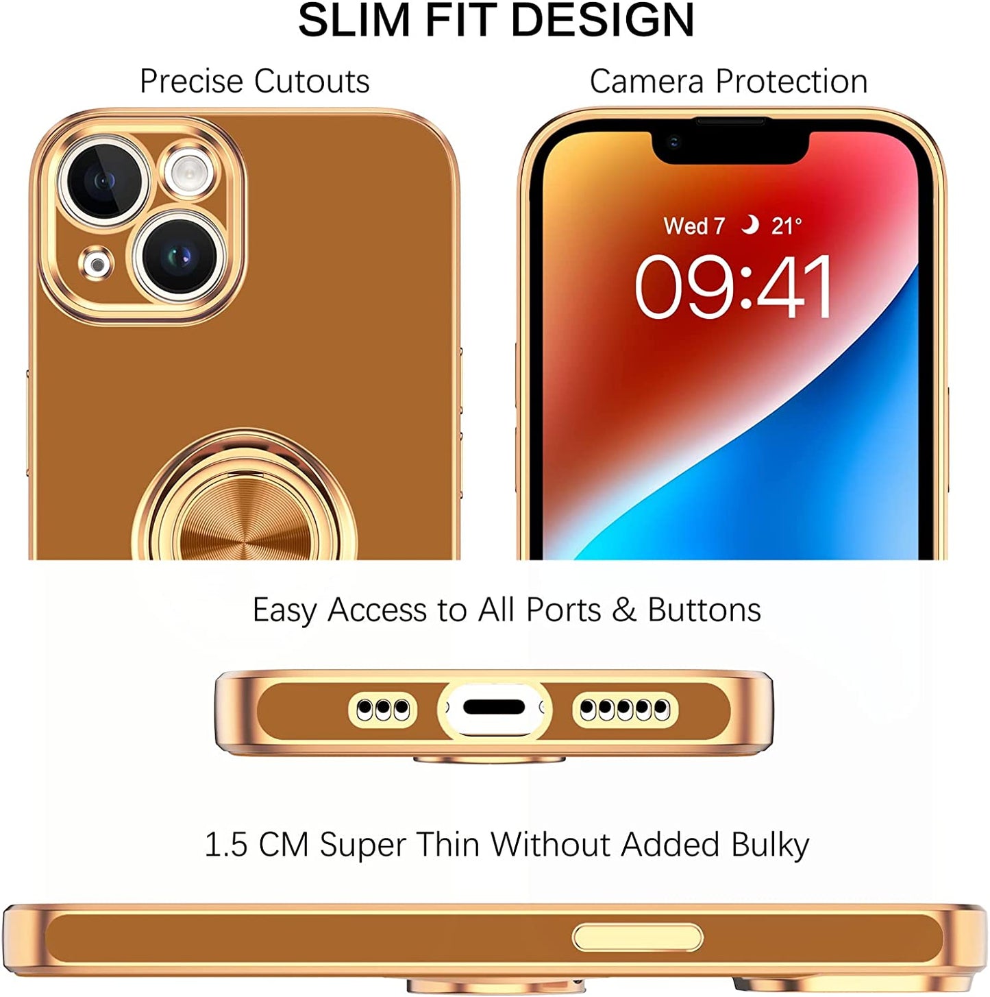 VENINGO Iphone 14 Case,Phone Cases for Iphone 14,Slim Fit Soft 360° Ring Holder Kickstand Magnetic Car Mount Supported Easy Clean Shockproof Protective Cover for Apple Iphone 14 6.1" 2022,Coffee Brown  VENINGO   