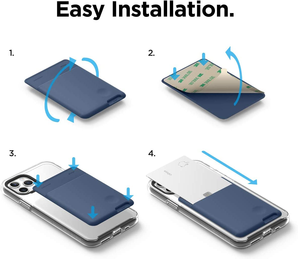 Elago Phone Card Holder - Secure Phone Wallet, Ultra Slim Card Holder for Back of Phone, 3M Adhesive ID Card for Iphone, Galaxy and Most Smartphones [Jean Indigo], NOT Compatible with MAGSAFE  elago   