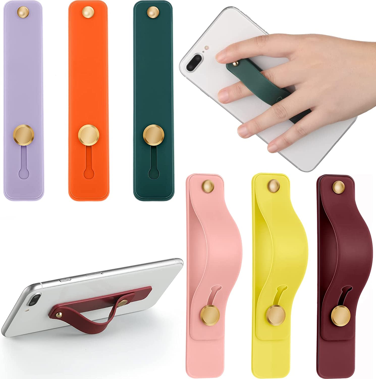 Weewooday 6 Pieces Phone Strap Grip Holder Finger Cell Phone Grip Telescopic Phone Finger Strap Stand Universal Finger Kickstand for Most Smartphones (Tie Dye Colors)  Weewooday Bright Colors  