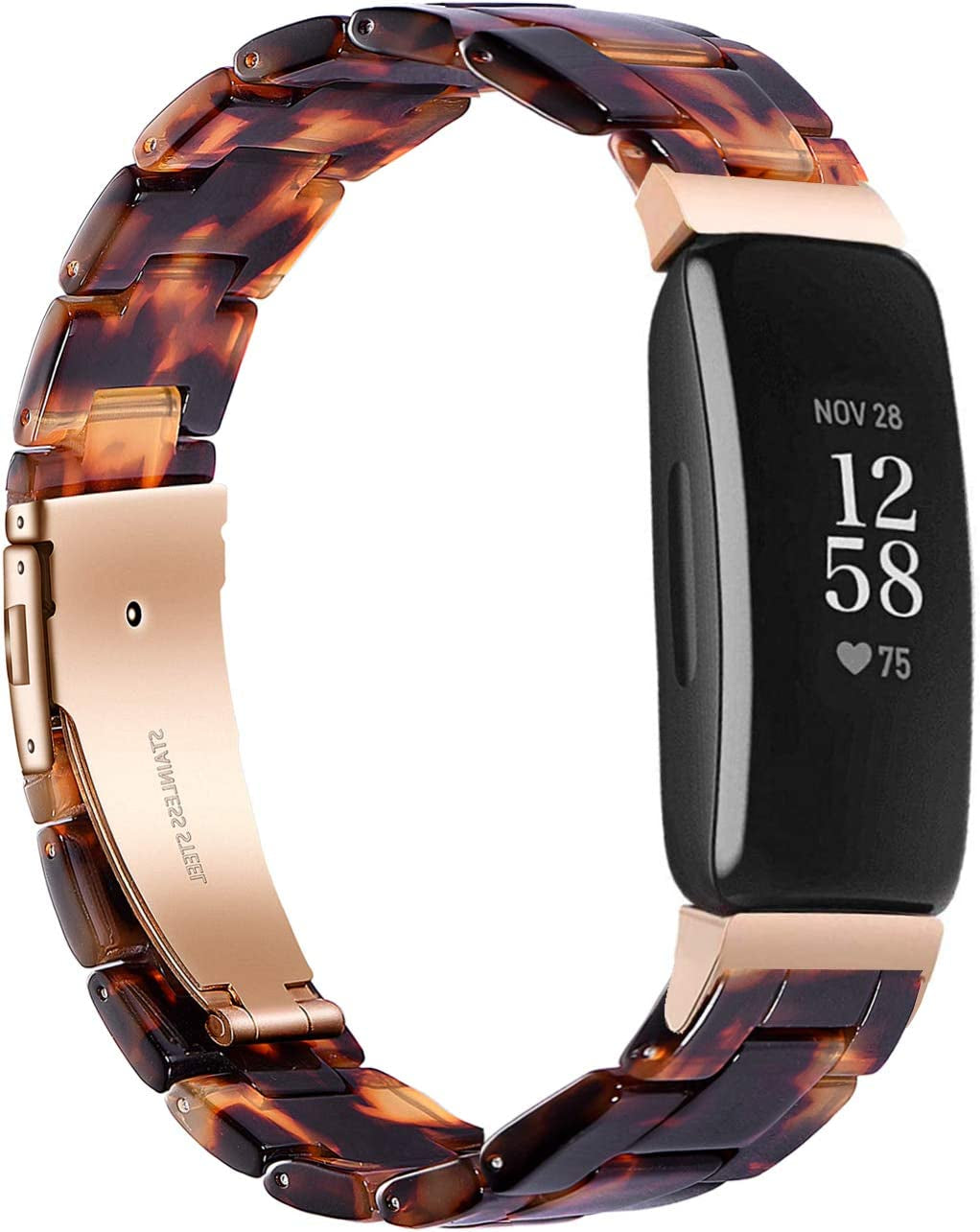 Wongeto Compatible with Fitbit Inspire 2 & Inspire/Inspire HR Bands for Women Girls, Resin Wristband Strap with Stainless Steel Buckle Replacement Bands for Fitbit Inspire Accssorises(White Flower)  Wongeto Rose Gold+Tortoise  