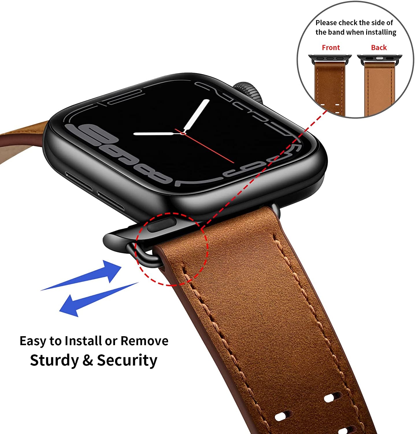 OUHENG Leather Bands Compatible with Apple Watch Band 49Mm 45Mm 44Mm 42Mm, Genuine Leather Replacement Band Strap Wristband for Iwatch Ultra Series 8 7 6 5 4 3 2 1 SE2 SE Men Women, Retro Brown/Black  OUHENG   