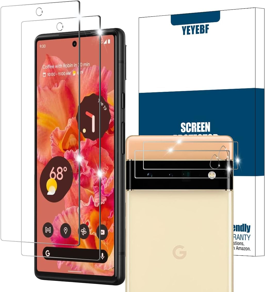 YEYEBF Google Pixel 6 5G Screen Protector + Camera Lens Protectors, [2+2 Pack] Full Coverage Tempered Glass Screen Protector for Pixel 6 [Case-Friendly][Anti-Shatter][3D Glass]  YEBF   