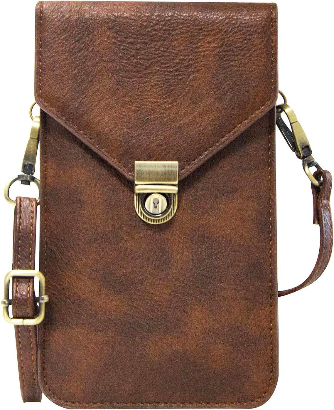 Cell Phone Neck Pouch, Techcircle PU Leather Carrying Bag with Credit Card Holder Adjustable Strap, Small Travel Purse for Iphone 11 XR XS Max SE 8 7 6 Plus, Galaxy S10 S7 Edge A10 J7, Moto G6 (Brown)  Techcircle 02 Brown  