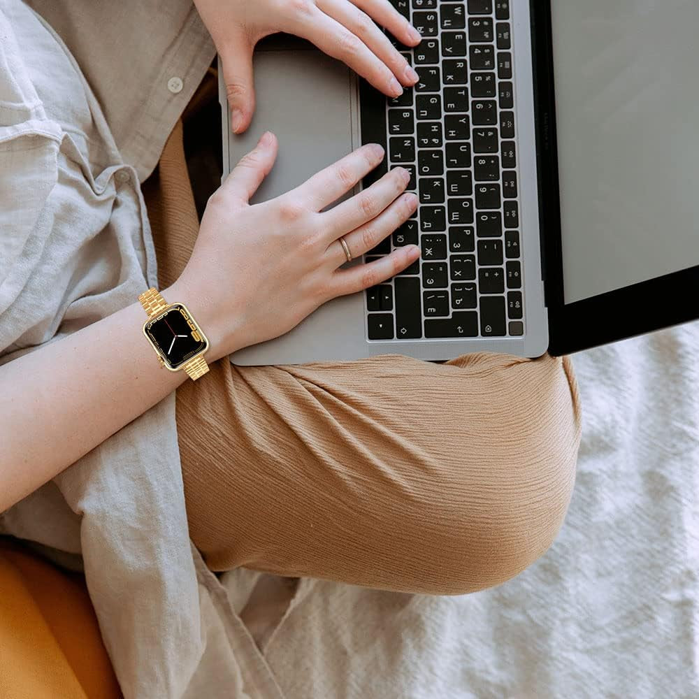 CSJCUBIC Metal Band Compatible with Apple Watch Band 38Mm 40Mm 41Mm 42Mm 44Mm 45Mm for Women, Slim and Thin Stainless Steel Replacement Adjustable Wristband for Iwatch Series 8/7/6/5/4/3/2/1/SE  CSJCUBIC   