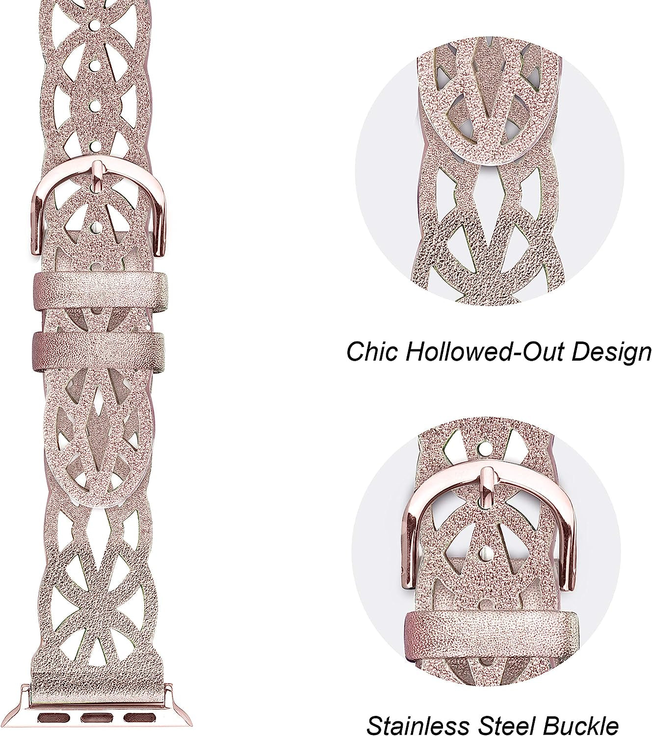 Secbolt Hollowed-Out Leather Band Compatible with Apple Watch 38Mm 40Mm 41Mm 42Mm 44Mm 45Mm Iwatch Series 8/7/6/SE/5/4/3/2/1, Elegant Top-Grain Leather Wristband Strap Accessories for Women  Secbolt   