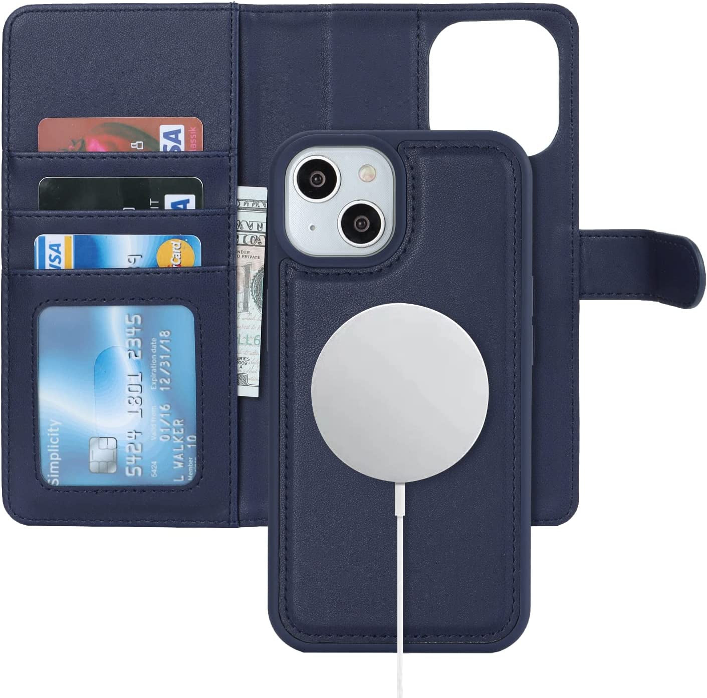 Ｈａｖａｙａ Iphone 13 Pro Max Wallet Case Magsafe,Iphone 12 Pro Max Wallet Case Detachable Magnetic,Iphone 13 Pro Max Phone Case Wallet with Card Holder for Women,Flip Magnetica Cover for Men-Blue  Ｈａｖａｙａ Blue iPhone 14 & iPhone 13 