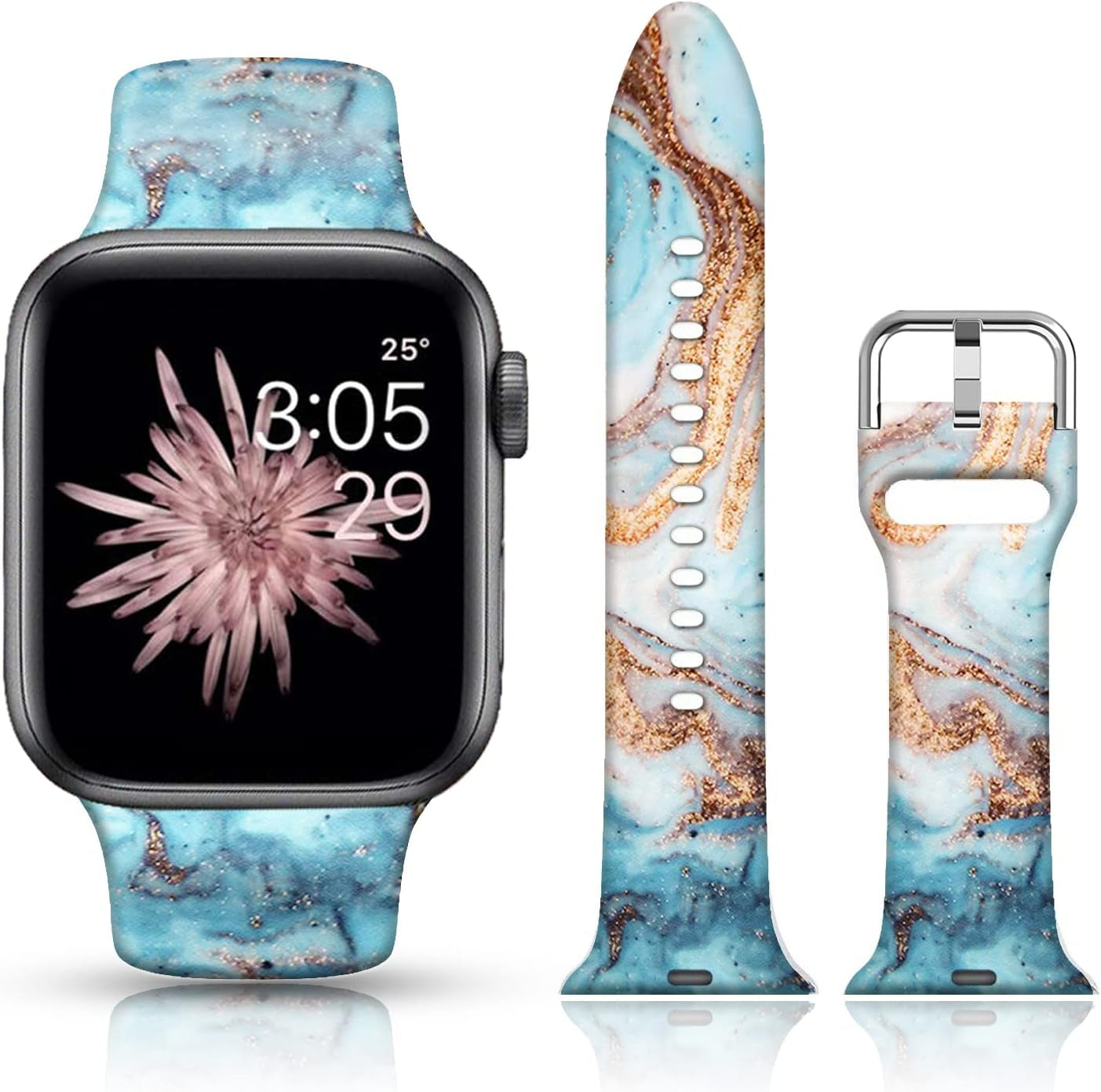 FTFCASE Silicone Floral Bands Compatible with Apple Watch 49Mm 45Mm 44Mm 42Mm, Gray Pattern Printed Soft Silicone Sport Strap Replacement for Iwatch SE Series 8 7 6 5 4 3 2 1 for Women Men Girls  FTFCASE Golden Marble 38mm/40mm/41mm 