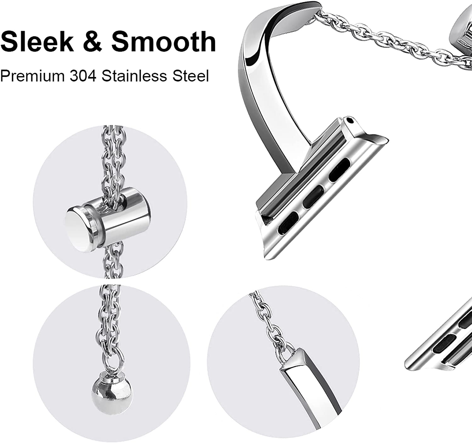 Plusroc Stainless Steel Band Compatible with Apple Watch Band 38Mm 40Mm 41Mm 42Mm 44Mm 45Mm Iwatch SE Series 8 7 6 5 4 3 2 1, Slim Versatile Bangle Bracelet for Women  PlusRoc   