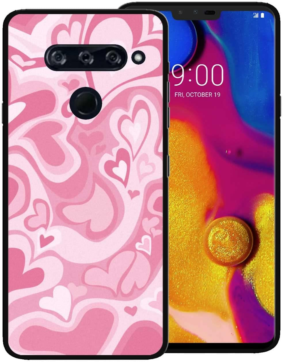 Zaztify Phone Case for LG V40 Thinq, Lovely Irregular Dark Pink Love Heart Lovecore Aesthetic Cute Pattern Shockproof Protective Anti-Slip Thin Slim Soft Phone Cover Shell  zaztify Pink Lovecore  