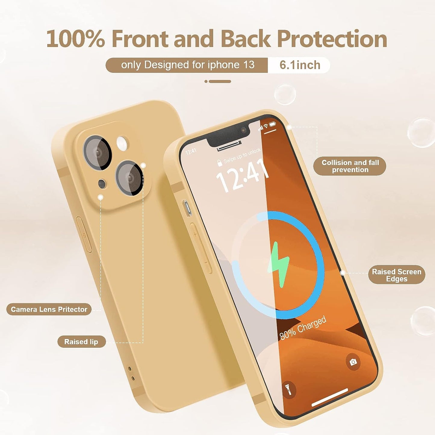 YZR Silicone Case Compatible with Iphone 13 Case (6.1 Inch 2021), with Camera Protection, Liquid Silicone Phone Case (Khaki)  YZR   