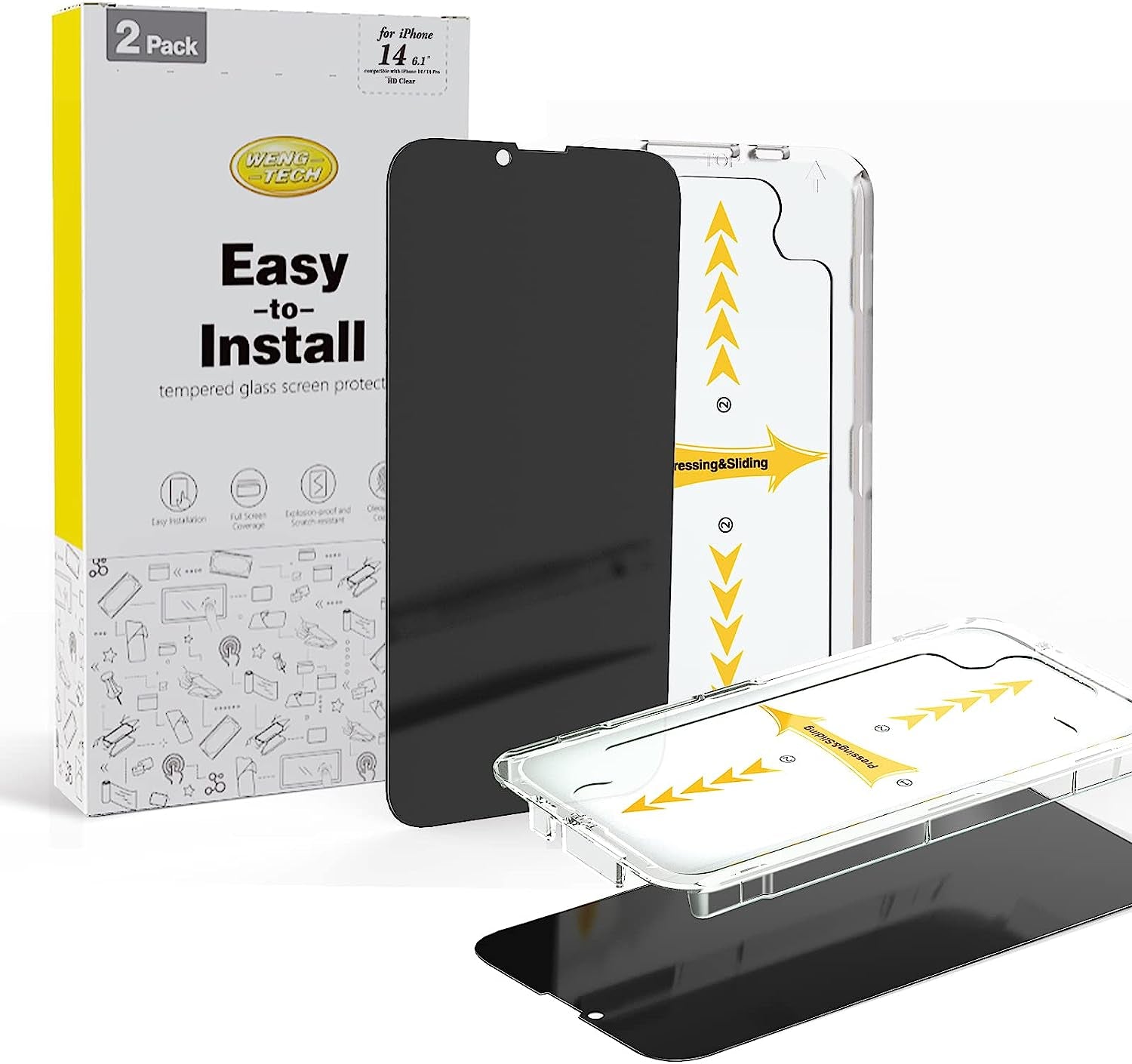 Wengtech 2 Pack Iphone 14 Privacy Screen Protector for Iphone 13/Iphone 13 Pro [6.1 Inch],Anti Spy Tempered Glass Privacy Screen 9H,Full Coverage Protection [Easy Installation Included]  WengTech   