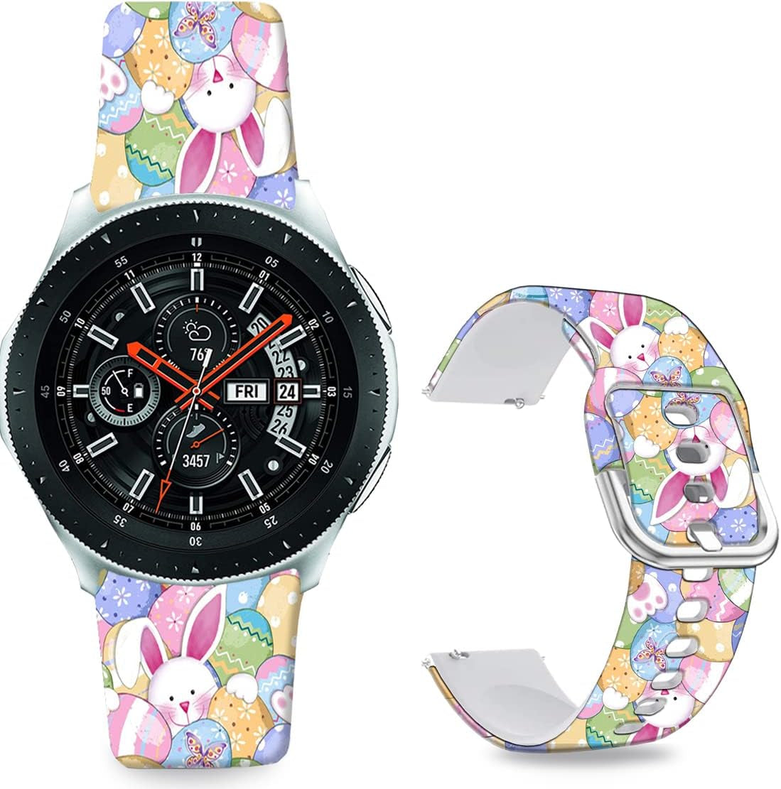 Sjiangqiao Stitch Bands Compatible with Samsung Galaxy Watch 46Mm/Watch 3 45Mm/Gear S3 Frontier/Classic/Pebble Time/Garmin 945/Vivoactive 4/Fossil Q Soft Silicone Chic Cute Cartoon Sports Band Lovely Style Replacement Strap Men Women(Blue-Stitch)  Sjiangqiao Easter Eggs Bunny  