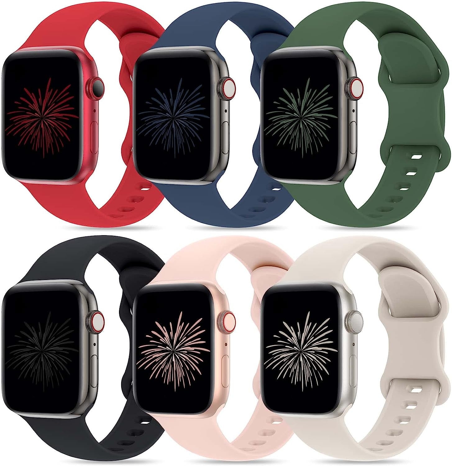 Qrose 6 Pack Bands Compatible with Apple Watch 38Mm 40Mm 41Mm 42Mm 44Mm 45Mm 49Mm, Soft Silicone Replacement Sport Strap Wristbands for Iwatch Series Ultra 8/7/6/5/4/3/2/1 SE Women Men  QRose Red/Abyss Blue/Clover/Black/Pink Sand/Starlight 38/40/41mm 