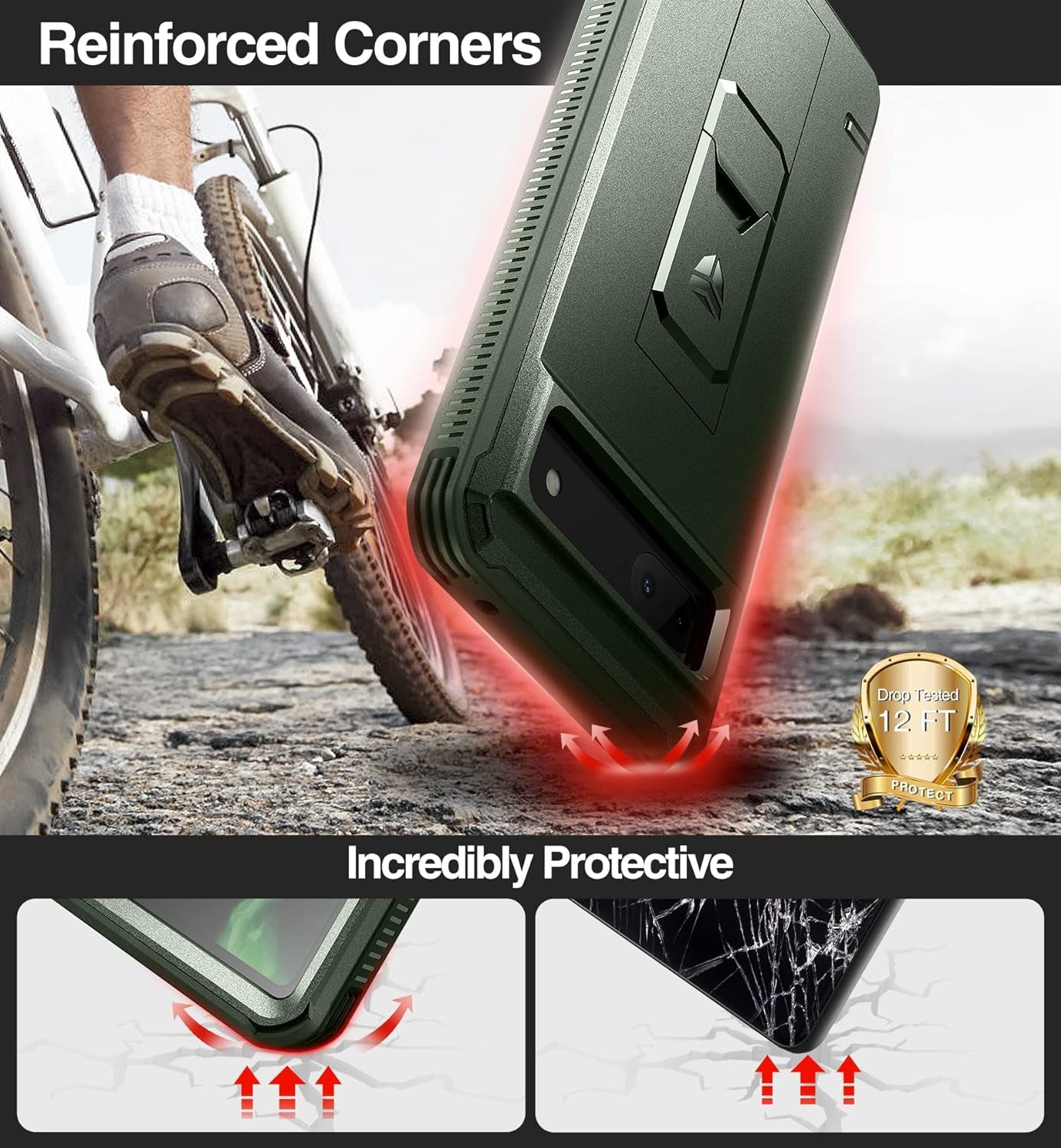 Dexnor Full Body Case for Google Pixel 6A, [Built in Screen Protector and Kickstand] Heavy Duty Military Grade Protection Shockproof Protective Cover for Google Pixel 6A (Military Green)  Dexnor   