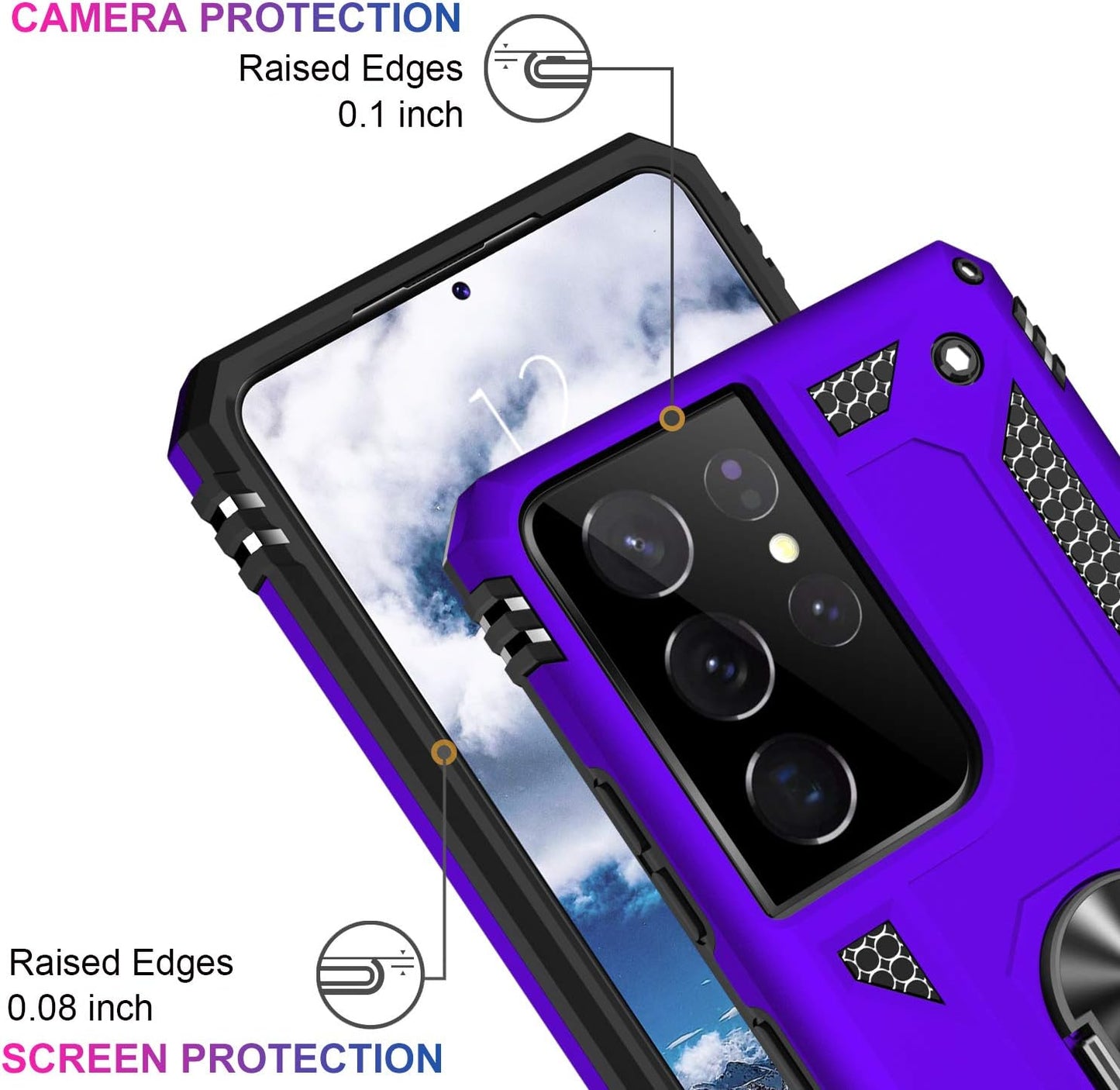 IKAZZ Galaxy S21 Ultra Case,Samsung S21 Ultra Cover Military Grade Shockproof Heavy Duty Protective Phone Case Pass 16Ft Drop Test with Magnetic Kickstand for Samsung Galaxy S21 Ultra Purple  IKAZZ   