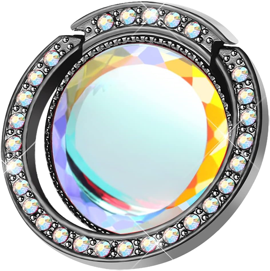 Lenoup Glitter Bling Bling Phone Ring Holder,Sparkle Phone Ring Grip Artificial Stand with Flat Diamond,Flat Rhinestone Cell Finger Ring for Phones,Pad(Gold)  lenoup Black  