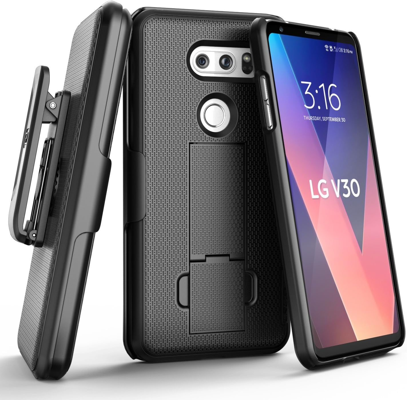 Encased Belt Clip Holster Case Compatible with LG V30 Thin Fit [Duraclip Series] Slim Grip Case & Belt Clip (Smooth Black)  Encased   