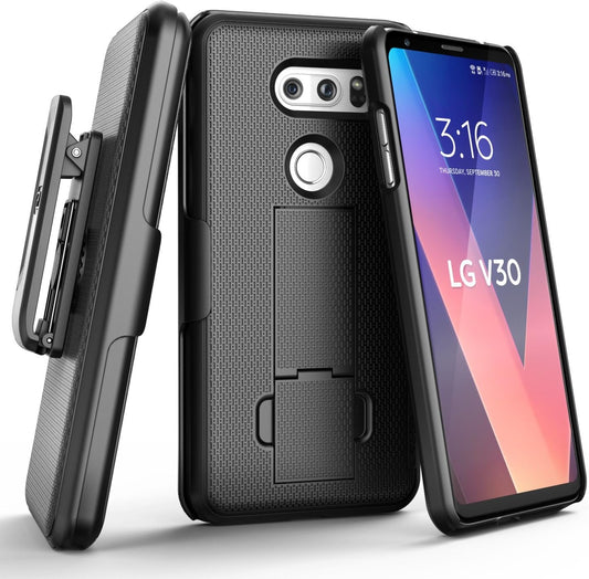 Encased Belt Clip Holster Case Compatible with LG V30 Thin Fit [Duraclip Series] Slim Grip Case & Belt Clip (Smooth Black)  Encased   