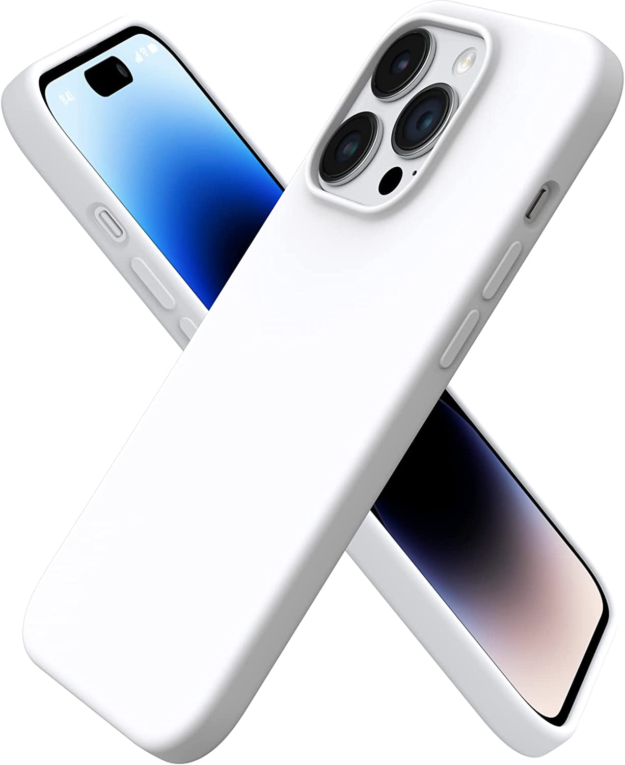 ORNARTO Compatible with Iphone 14 Pro Case 6.1, Slim Liquid Silicone 3 Layers Full Covered Soft Gel Rubber Phone Case Protective Cover with Microfiber Lining 6.1 Inch-Blue  ORNARTO White  