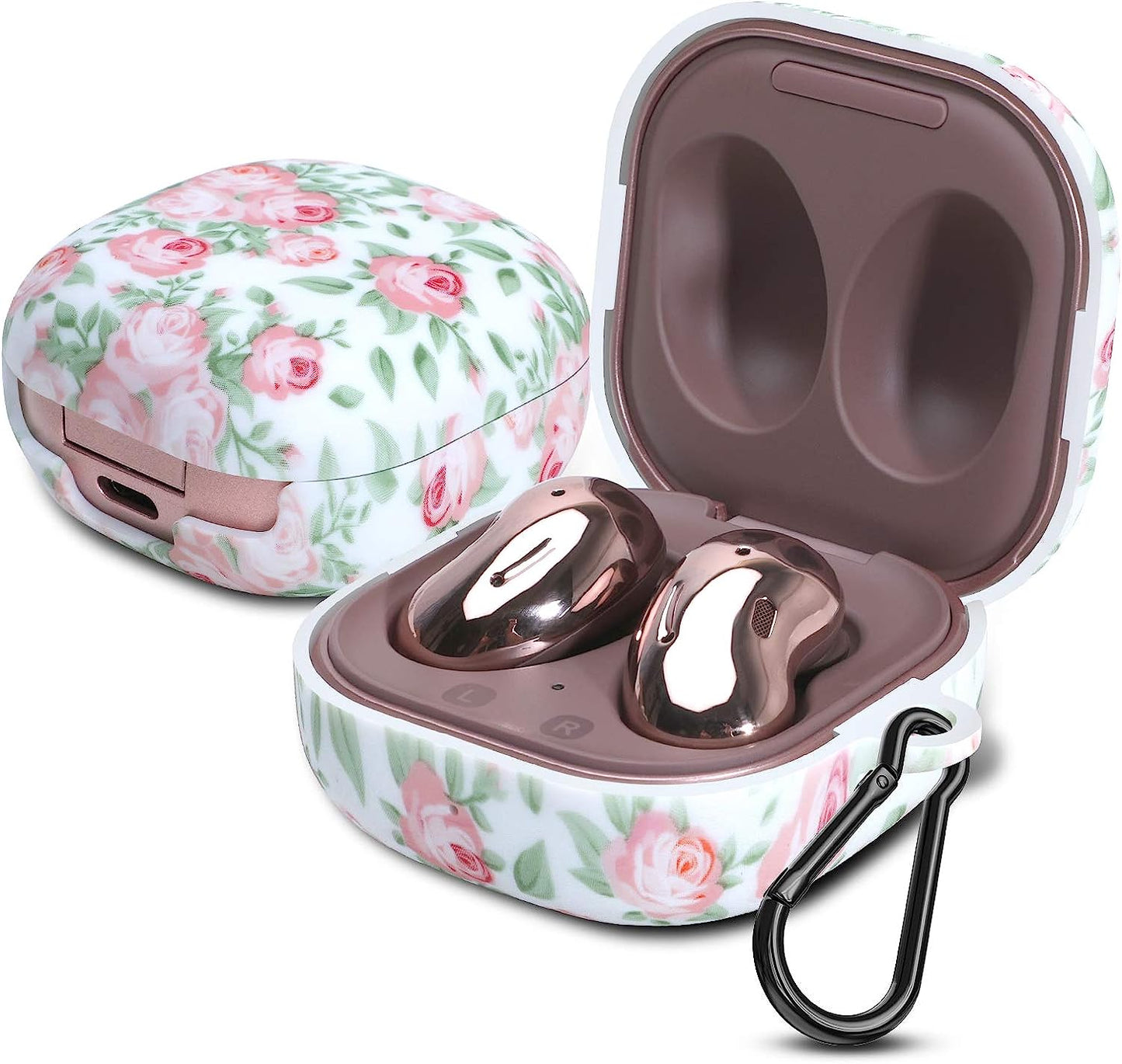 PC Plastic Hard Shell Case Cover for Galaxy Buds Live 2020/Galaxy Buds Pro 2021With Carabiner Anti-Lost & Shockproof Skin Accessories Compatible 2021 Latest Samsung Galaxy Buds 2 (Petal-Blue)  ANKASI Petals-pink  