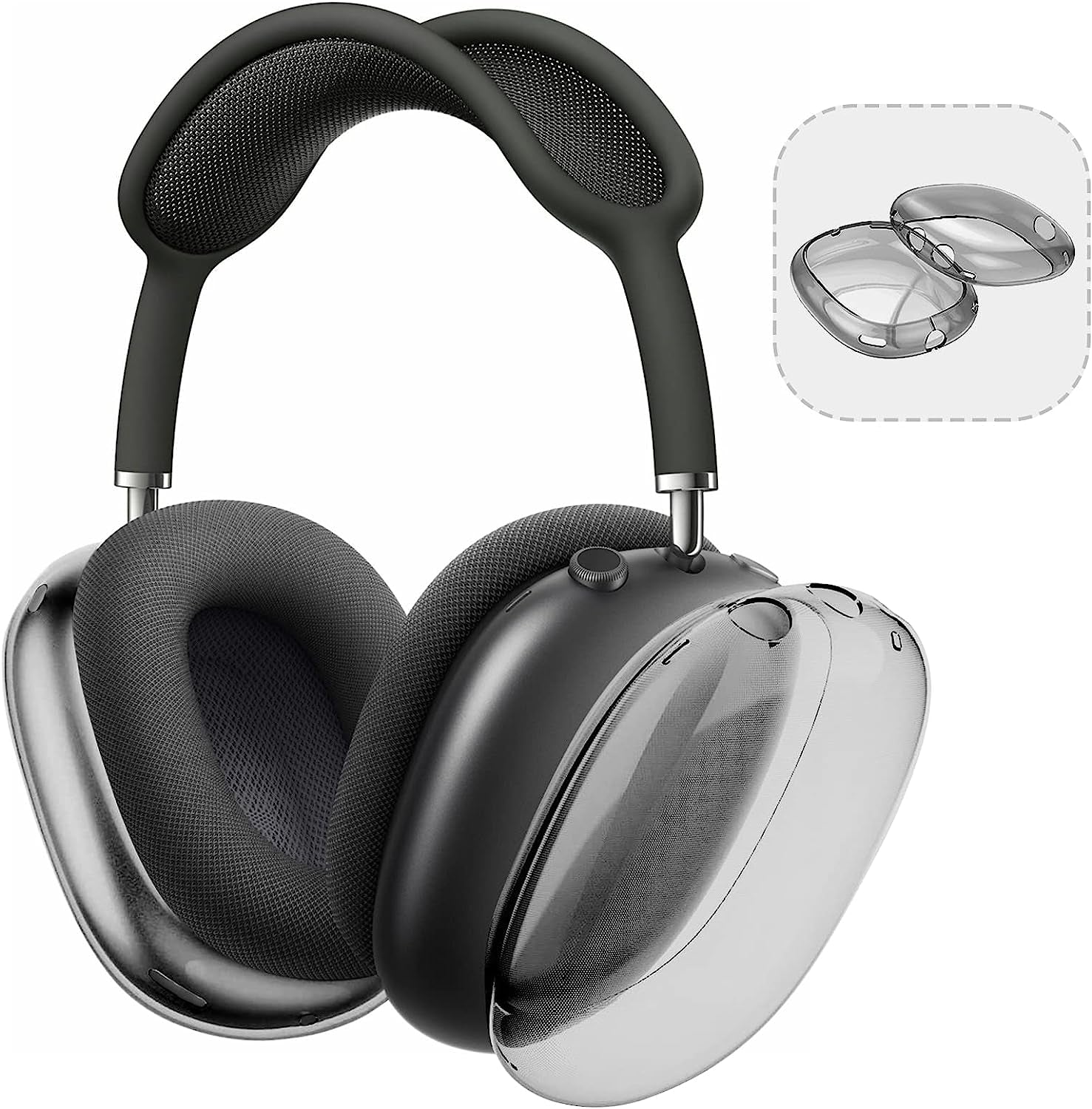 Aiaabq for Airpods Max Case Cover, Clear Soft TPU Skin Anti-Scratch, Transparent Accessories Ultra Protective Cover for Apple Airpods Max Headphones Case  Aiaabq Clear - Black  