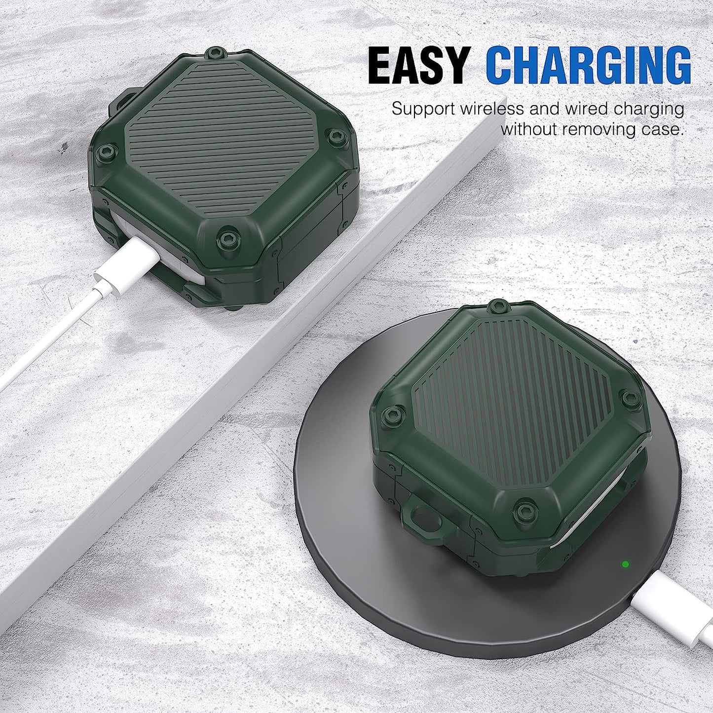 Valkit Compatible Samsung Galaxy Buds 2 Pro Case/Galaxy Buds Pro/2/Live Case Cover, Cool Military Full Body Shockproof Case with Keychain for Men Women Samsung Earbuds Protective Skin, Green  VKT   