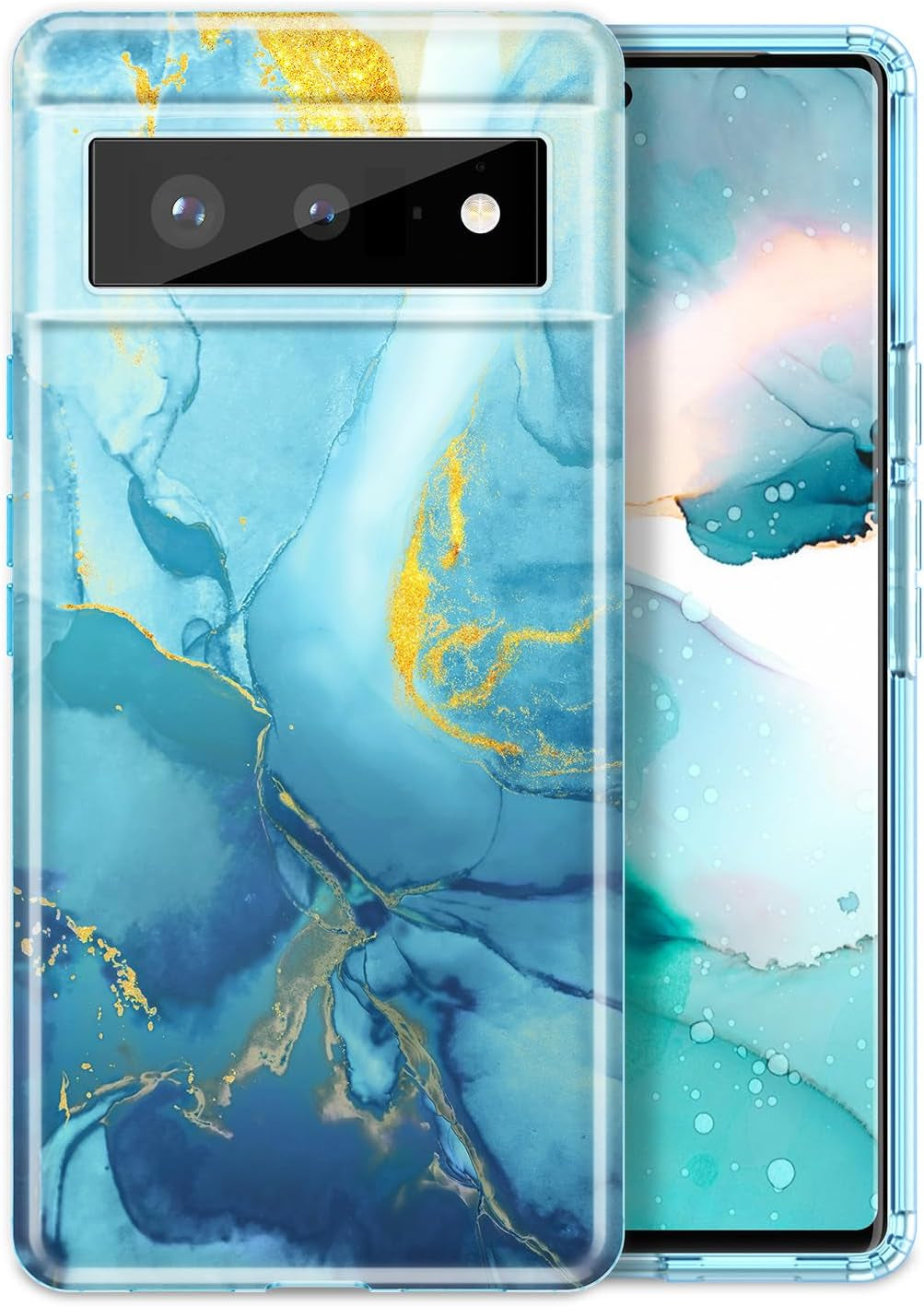 Btscase Gold Glitter Marble - Slim Shockproof Protective Cover for Google Pixel 6 (2021) - Blue/Drift Sand  Btscase Blue  