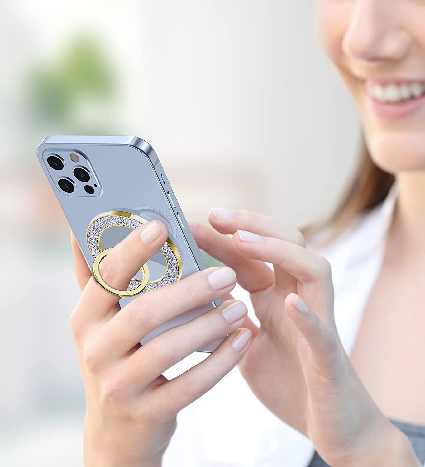 Magnetic Phone Ring Holder for Magsafe - Pikabo Magnetic Phone Grip, Phone Stand, Phone Finger Ring for Iphone Magsafe, Compatible with Wireless Charging. (Glitter Gold)  Pikabo   