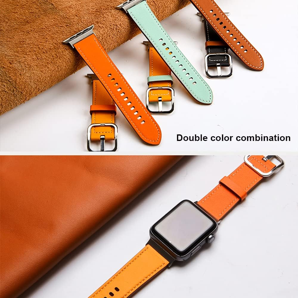 PINHEN Band Compatible with Apple Watch Ultra 49Mm(42/44/45Mm),Series 3 2 1(38/40/41Mm,42/44/45Mm) Bands Double Color Leather Strap Reversible Iwatch Wristband for Women Men  PINHEN   