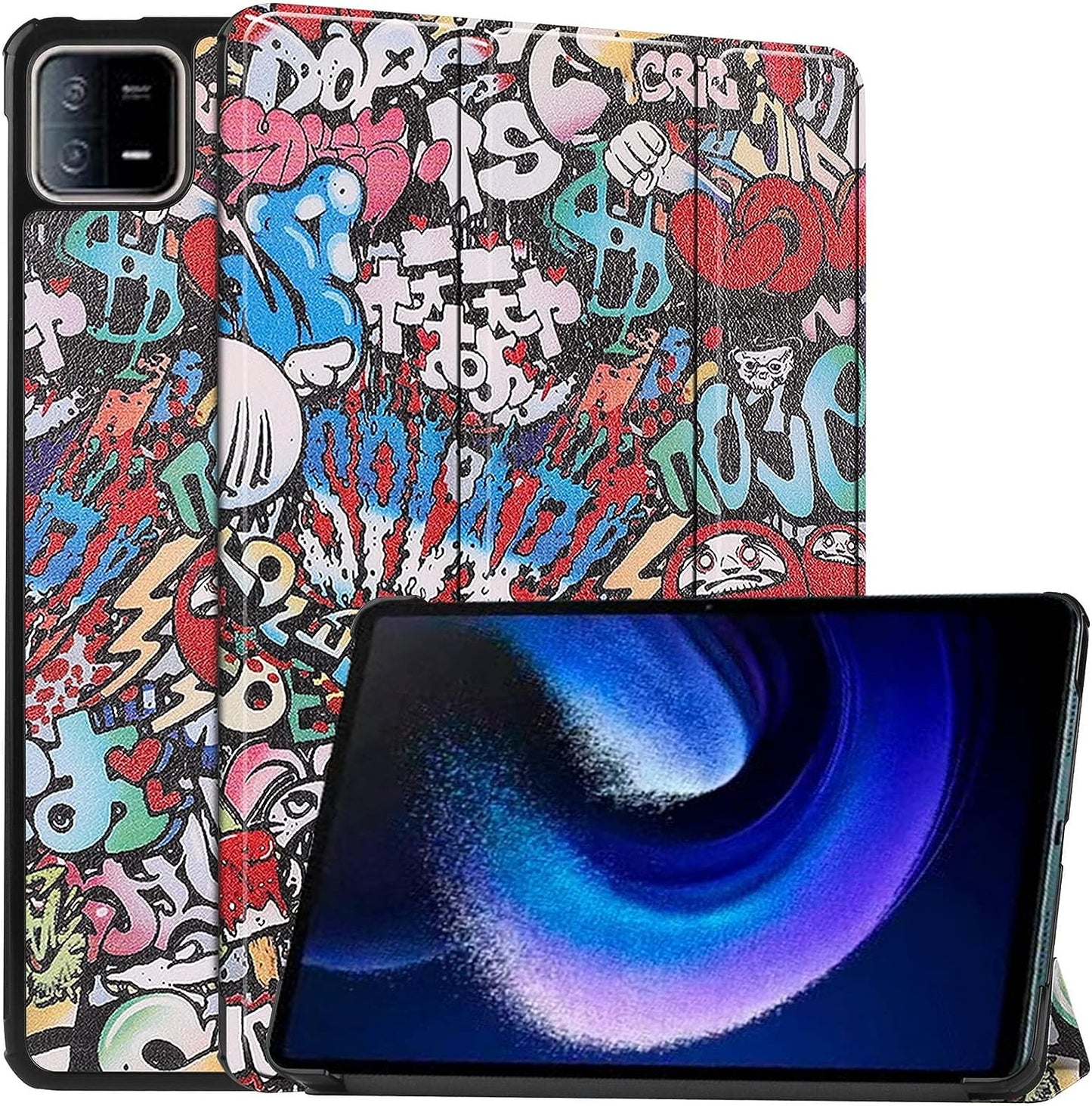 Dwaybox Case for Xiaomi Pad 6/Xiaomi Pad 6 Pro 2023 11.0 Inch, Folio Slim Lightweight Hard Shell Smart Protective Cover with Multi-Angle Stand -Dark Blue  DWaybox Graffiti Xiaomi Pad 6 11.0 Inch 