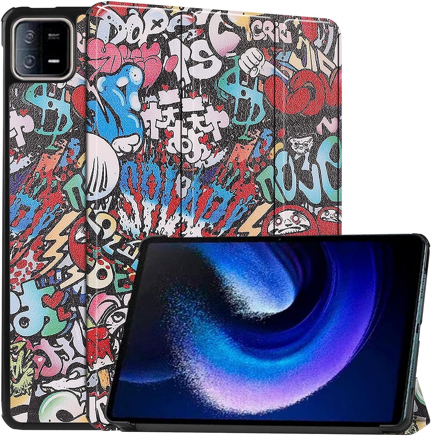 Dwaybox Case for Xiaomi Pad 6/Xiaomi Pad 6 Pro 2023 11.0 Inch, Folio Slim Lightweight Hard Shell Smart Protective Cover with Multi-Angle Stand -Dark Blue  DWaybox Graffiti Xiaomi Pad 6 11.0 Inch 