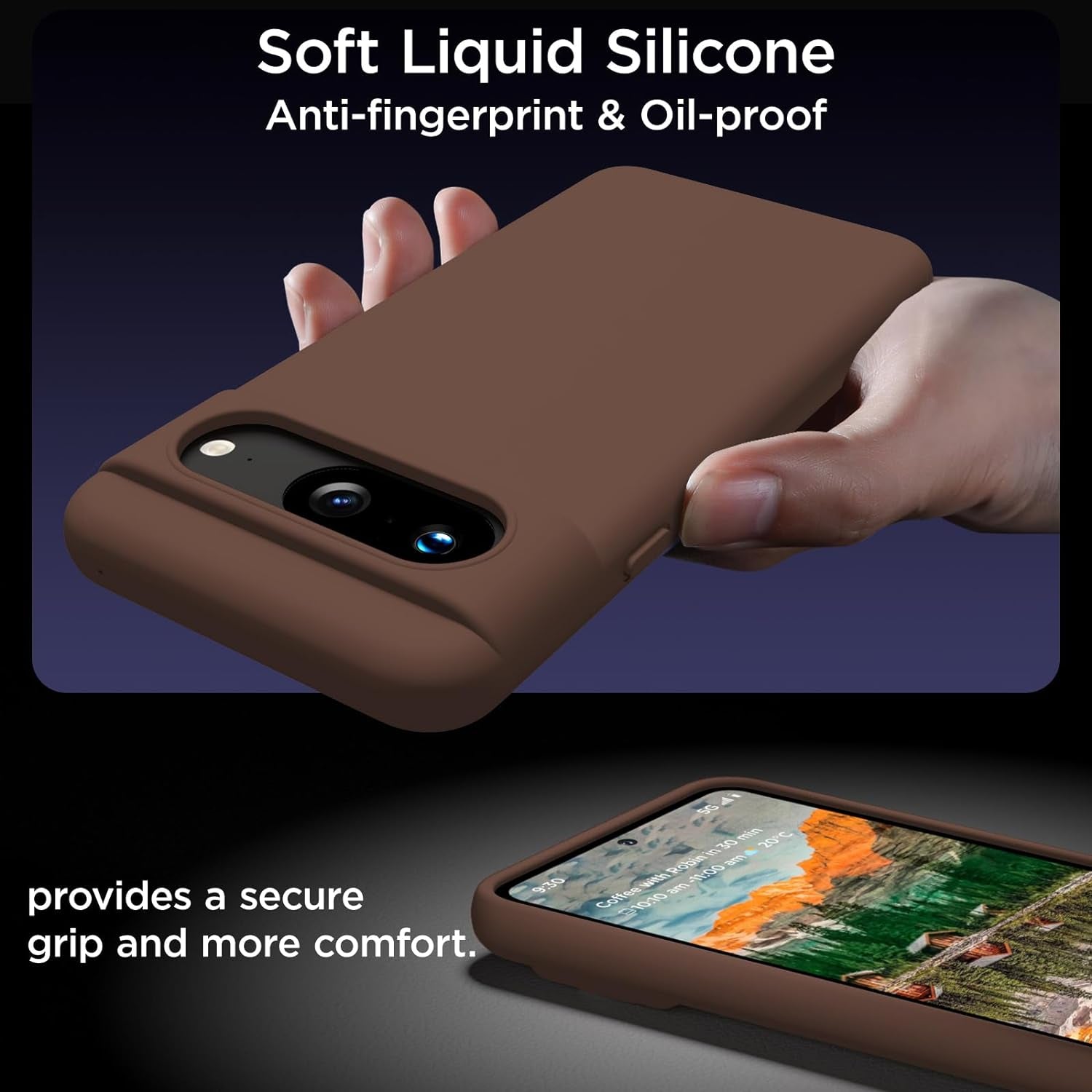 COFFKER Compatible with Pixel 8 Case, Liquid Silicone Case, Full Body Shockproof Protective Cover,【Soft Microfiber Lining】 Slim Thin Phone Case for Google Pixel 8 6.2 Inch, Chocolate Brown  COFFKER   