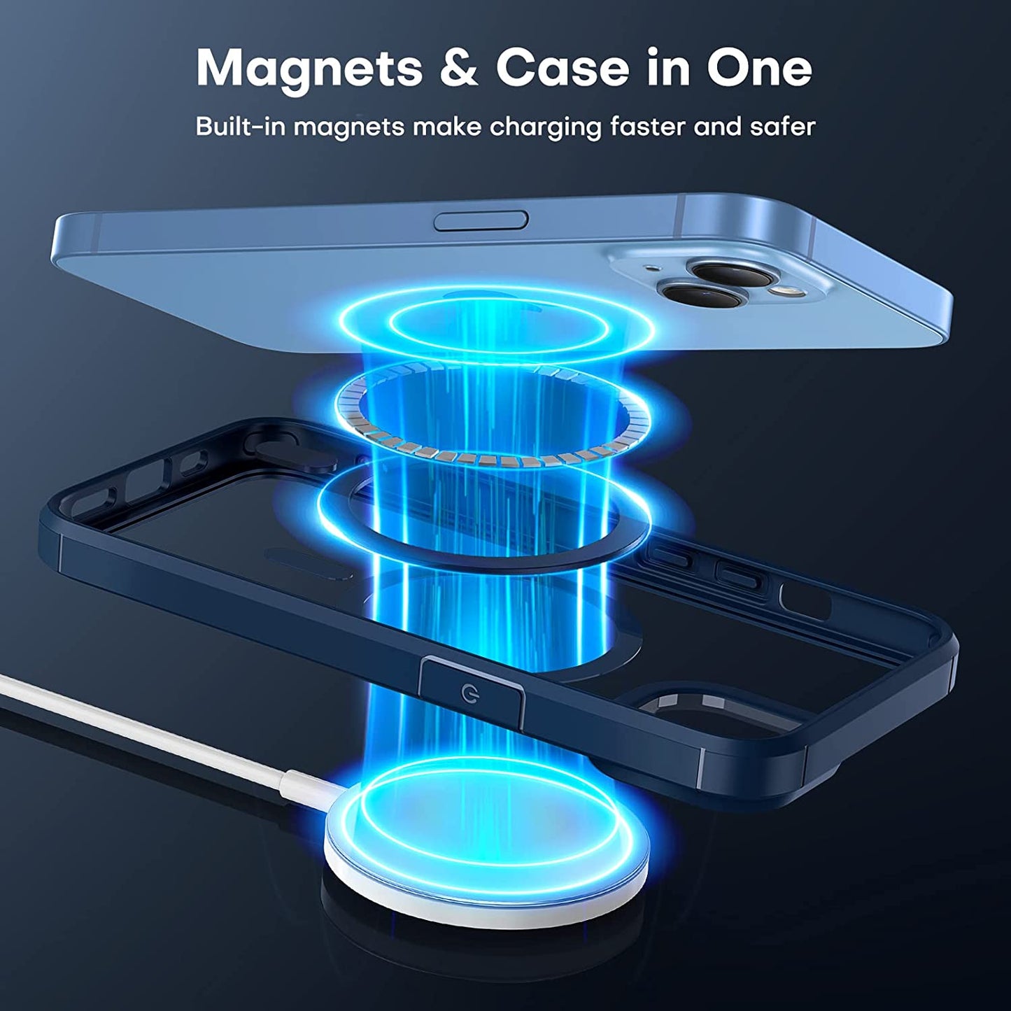 TAURI 5-In-1 Magnetic Designed for Iphone 13 for Iphone 14 Case, [Compatible with Magsafe] with 2 Screen Protector +2 Camera Lens Protector, Shockproof Phone Case for Iphone 13/14, Blue  TAURI   