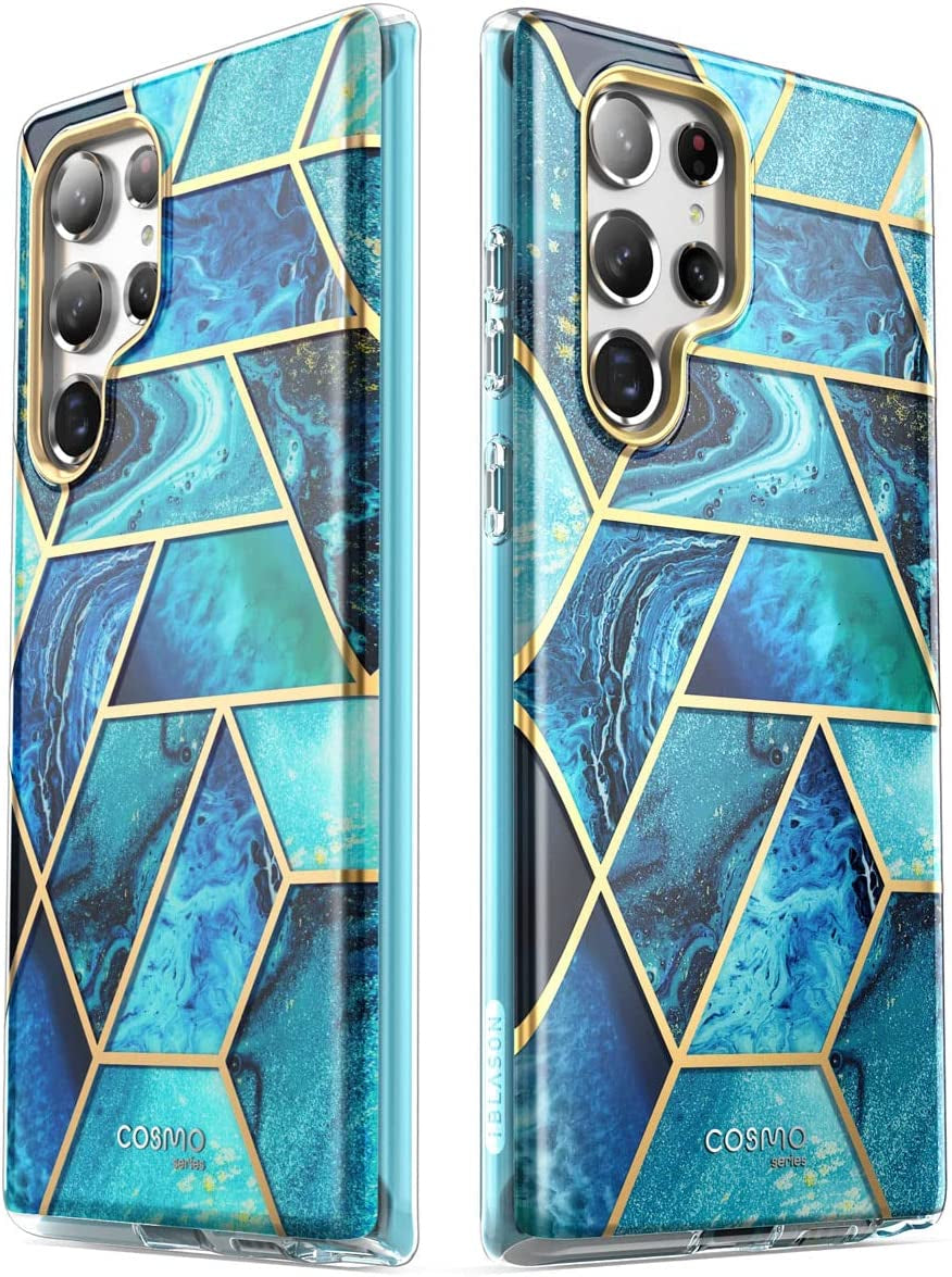 I-Blason Cosmo Series for Samsung Galaxy S22 Ultra 5G (2022 Release), Slim Stylish Protective Case with Built-In Screen Protector (Ocean)  i-Blason   