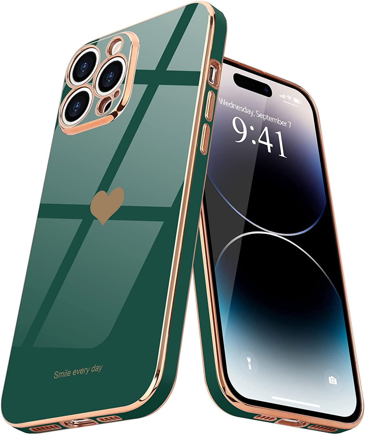 Teageo for Iphone 14 Pro Case for Women Girl Cute Love Heart Luxury Plating Soft Bling Back Cover Raised Full Camera Protection Bumper Silicone Shockproof Phone Case for Iphone 14 Pro, Lavender  janzee Blackish Green  