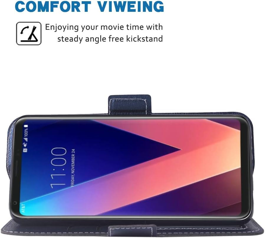 Phone Case for LG V35 Thinq V30 plus Folio Flip Wallet Case,Pu Leather Credit Card Holder Slots Full Body Protection Kickstand Protective Phone Cover for LGV30 LGV35 Thin Q LG35 V35Thinq Dark Blue  WWAAYSSXA   