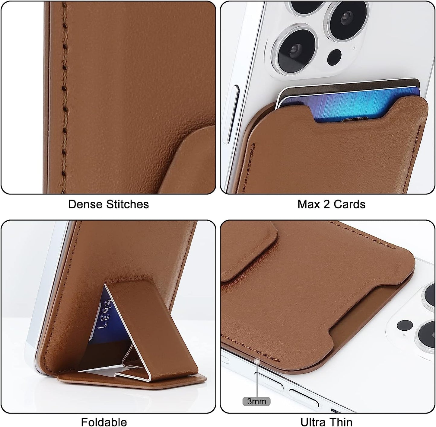 Magnetic Card Wallet Holder for Apple Magsafe, Magnetic Stand Card Holder Compatible Iphone 12 Pro|Max Iphone 13 Pro|Max Magsafe Wallet, Mag Safe Leather Wallet for Iphone 13 Iphone 12 Series, Brown  TopMade   