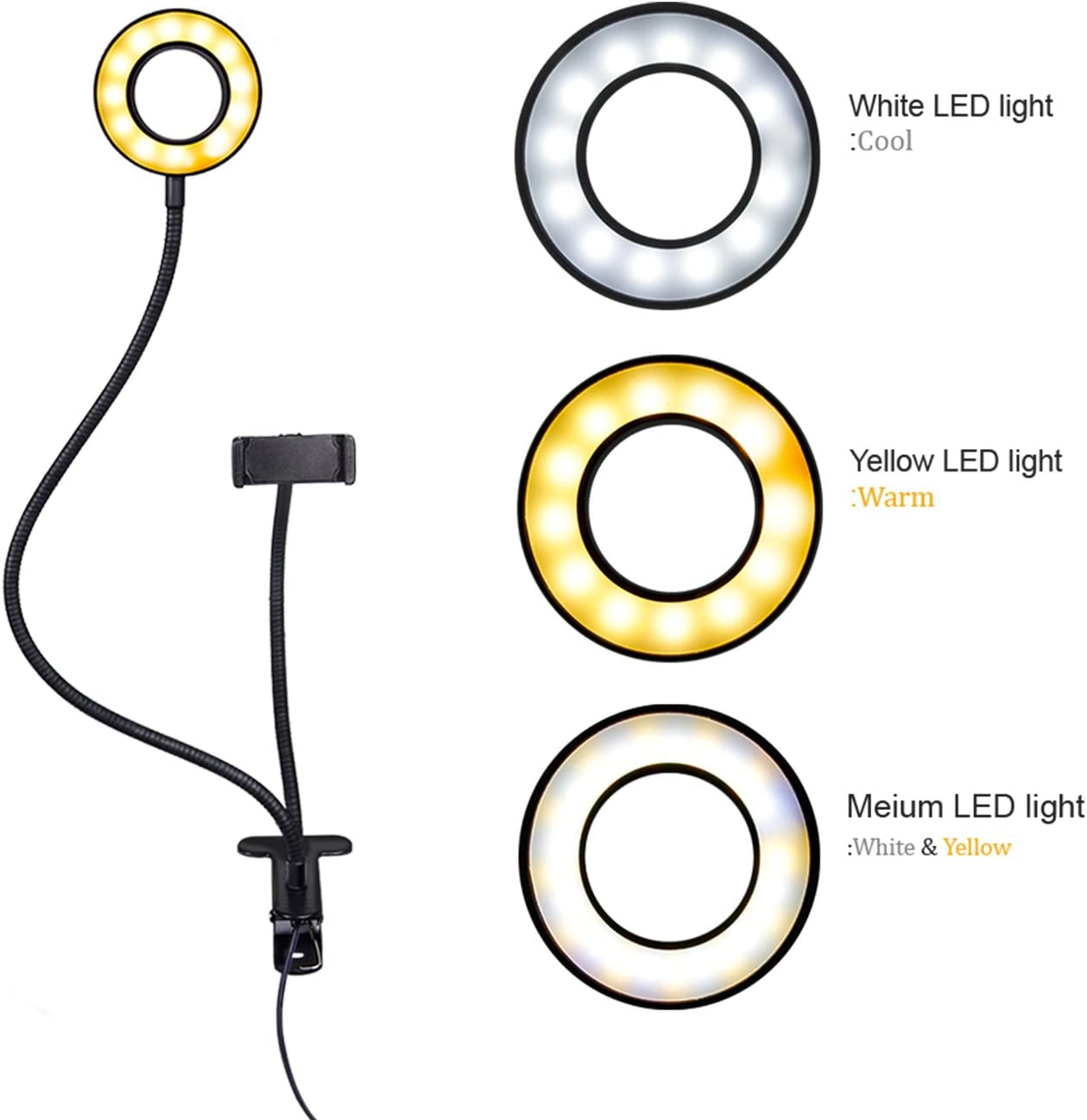 ETOPLIGHTING LED Selfie Ring Light with Cell Phone Holder for Photo Video Live Streams, Gooseneck Dimmable Desk Light, APL1970  ETOPLIGHTING   