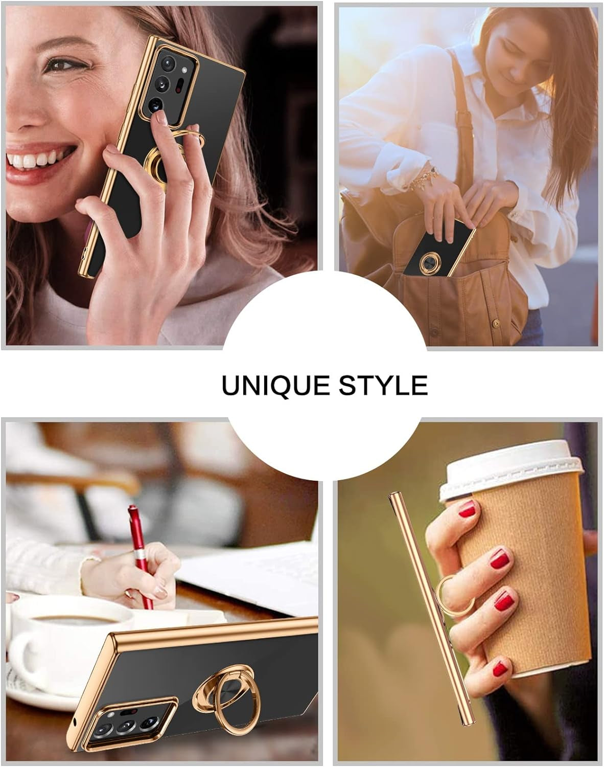 VENINGO Note 20 Ultra Case, Galaxy Note 20 Ultra Case, Slim Fit Soft 360° Ring Holder Kickstand Magnetic Car Mount Supported Shockproof Protective Cover for Samsung Note 20 Ultra 5G 6.9", Black/Golden  VENINGO   