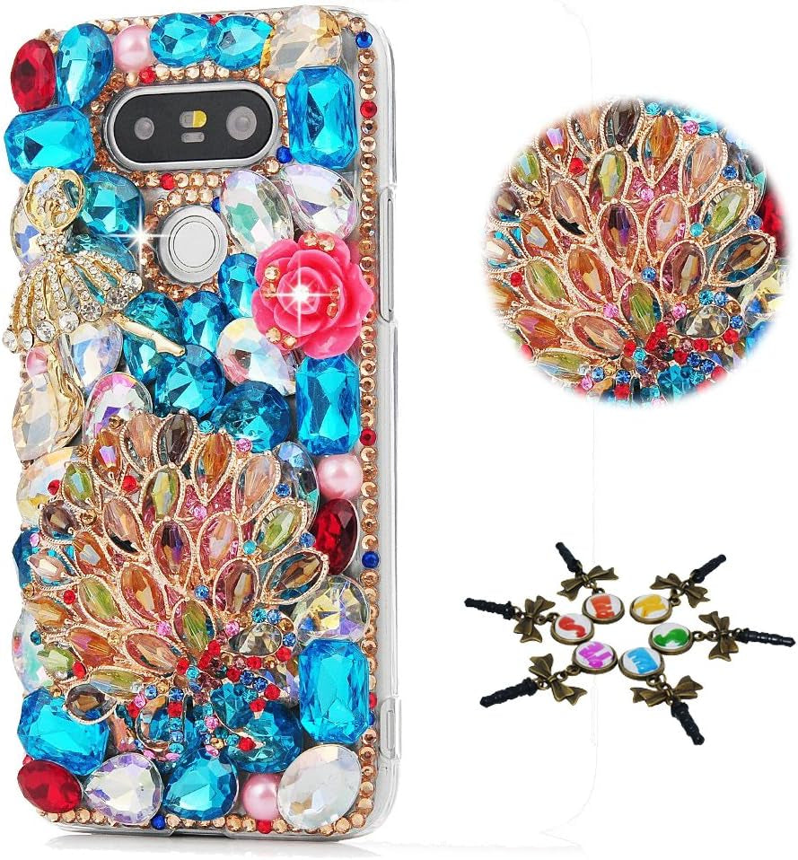 STENES LG G7 Case, LG G7 Thinq Case - STYLISH - 100+ Bling Crystal - 3D Handmade Bling Fashion Peacock Design Protective Cover Case for LG G7 Thinq - Blue  STENES Ballet Girls Pretty Rose Flowers / Colorful  