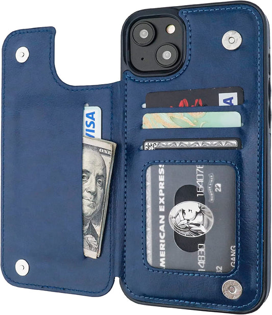 ONETOP Compatible with Iphone 14 plus Wallet Case with Card Holder, PU Leather Kickstand Card Slots Case, Double Magnetic Clasp and Durable Shockproof Cover 6.7 Inch (Blue)  Onetop   