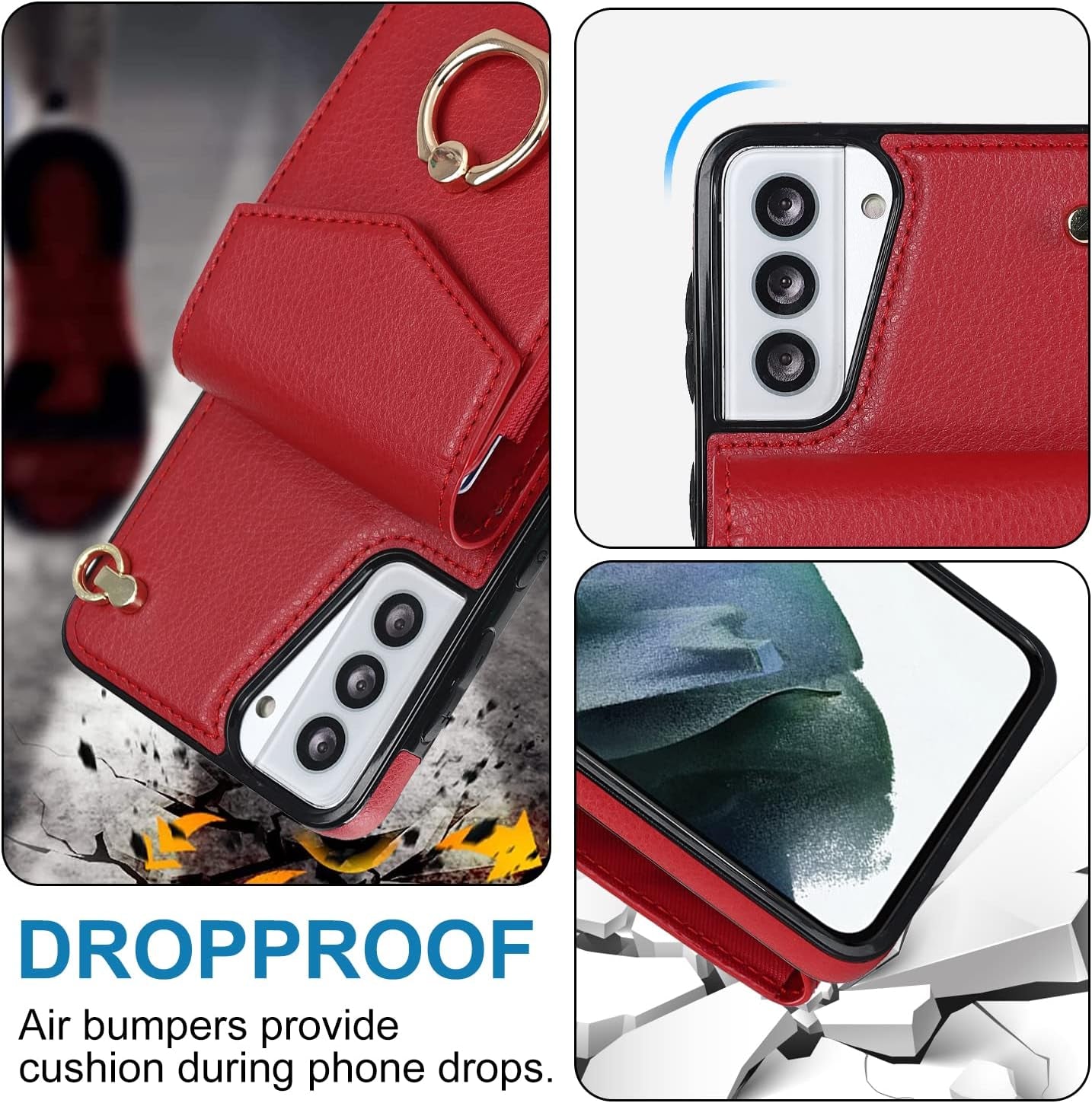 YYTVN for Samsung Galaxy S21 plus Case 5G 6.7 Inch, Minimalist Wallet Case with Ring Kickstand and Shoulder Strap, Shockproof Stylish Protective Cover for Galaxy S21 plus -Red  YYKeji   