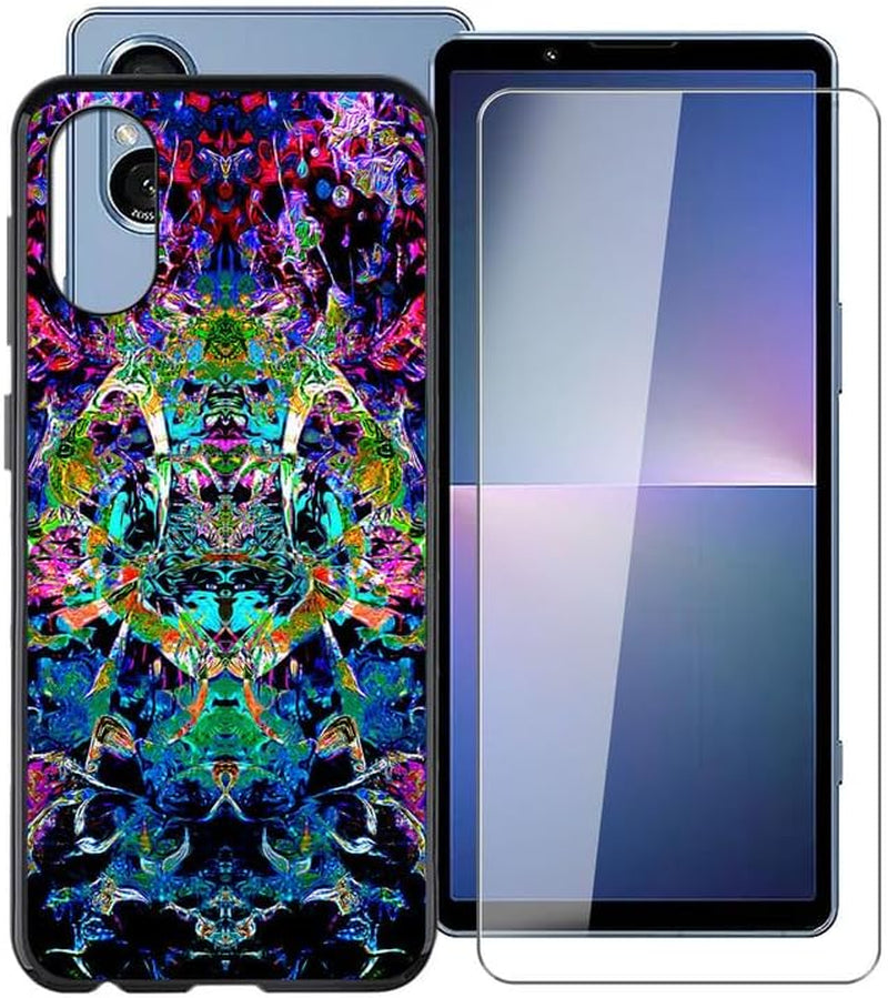 WIMSPEED Black Soft TPU Bumper Phone Case for Sony Xperia 5 V (6.1") with 1 X Tempered Glass Screen Protector, Slim Silicone Shockproof Cover for Sony Xperia 5 V - Imaginary  WIMSPEED   