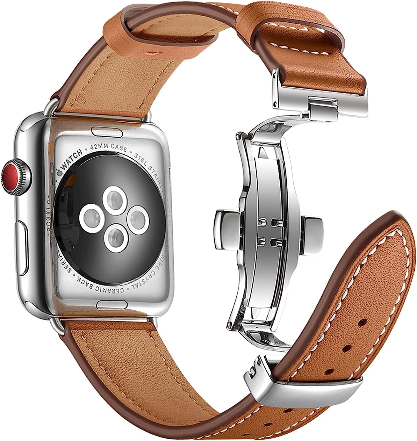 QIGOMINPP Genuine Leather Band Compatible with Apple Watch Bands 38Mm/40Mm/41Mm 42Mm/44Mm/45Mm,Butterfly Buckle Replacement Strap Compatible for Iwatch Series 7/6/5/4/3/2/1/SE  QIGOMINPP   