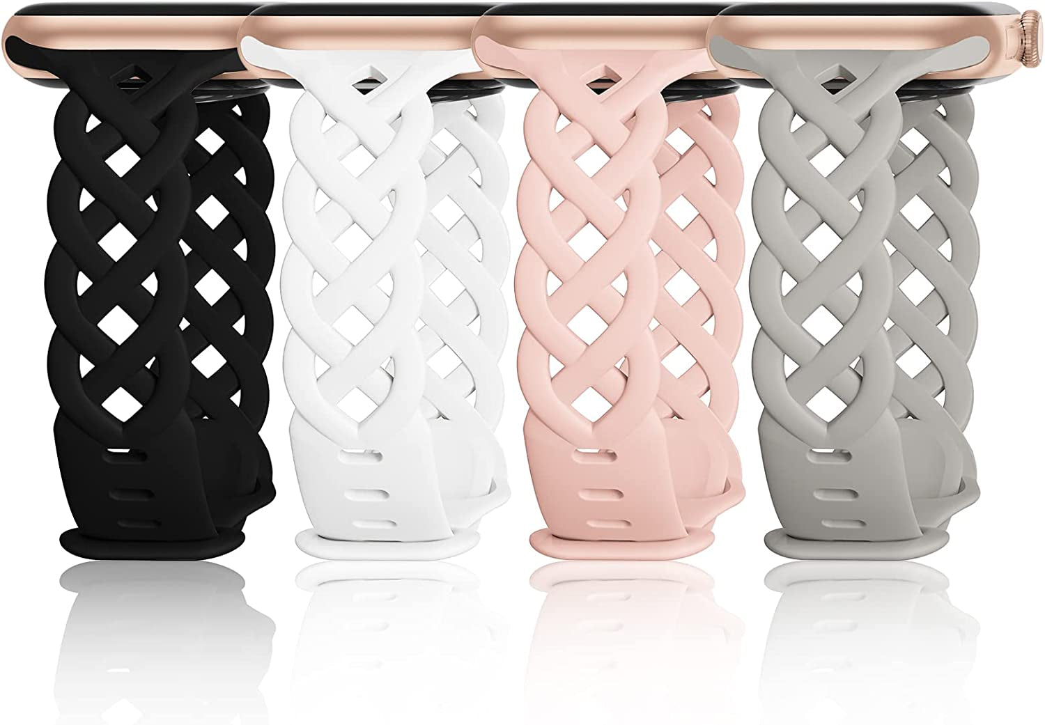 Slim Silicone Bands Compatible with Apple Watch Band 40Mm 38Mm 41Mm 42Mm 44Mm 45Mm 49Mm Women Breathable Braided Lace Thin Soft Sport Strap Replacement Wristbands for Iwatch SE Series 8 7 6 5 4 3 2 1  iWabcertoo Black/White/Sand Pink/Stone 38mm/40mm/41mm 